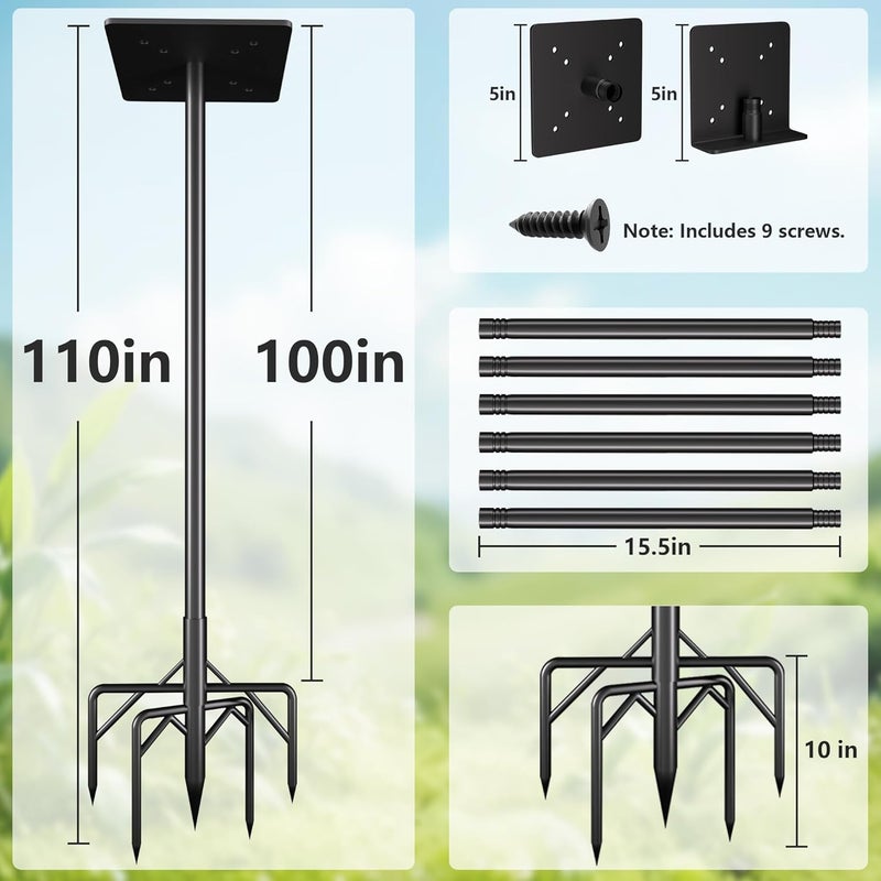 RINLAIN Bird Feeder Pole Kit 110 Inch,Bird House Pole for Outdoors Heavy Duty,5 Base Prongs Adjustable Birds Feeder Stand for House - Image 2
